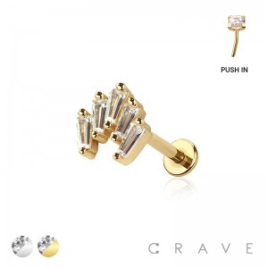 MULTI CZ BAGUETTE FAN TOP THREADLESS (PUSH IN) 316L SURGICAL STEEL LABRET SET